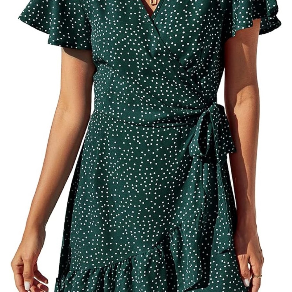 Green Polka Dot Wrap Dress